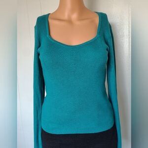 Pink Rose Teal Long Sleeve Knit Top Size L